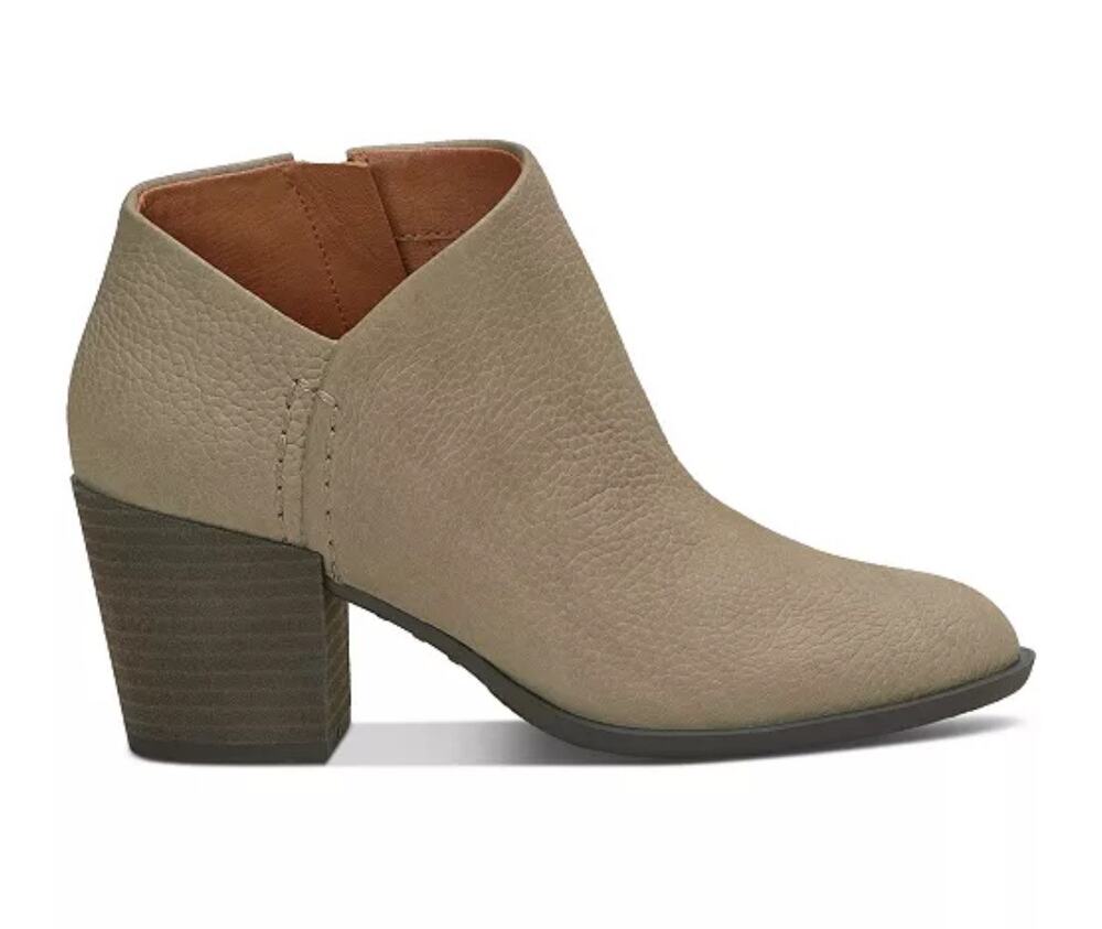 Lucky Brand Bellita Heeled Leather Ankle Bootie Block Heel Taupe Womens Size US6